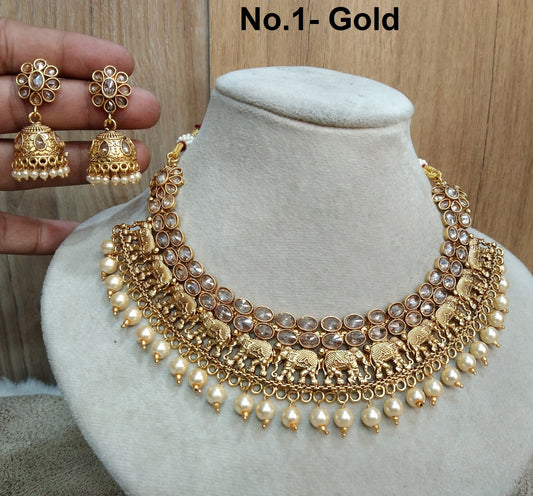 Indian Gold  Jewellery Necklace Set / Bollywood Style/ Gold olean necklace set