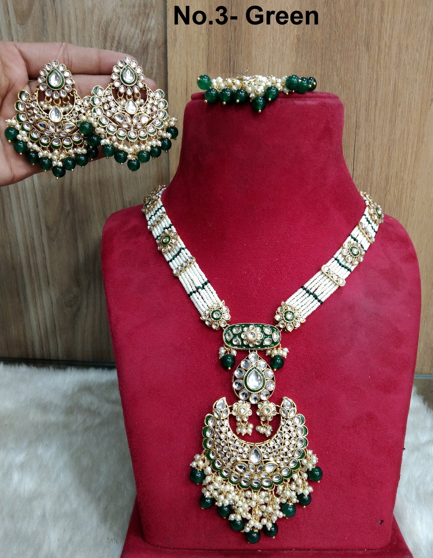 Rani Haar Kundan lange Halskette Set/Gold weiß, Kastanienbraun, Grün, Blau Indische Halskette Set/Indischer Kundan Hobart Schmuck/Muslimische lange Halskette Set