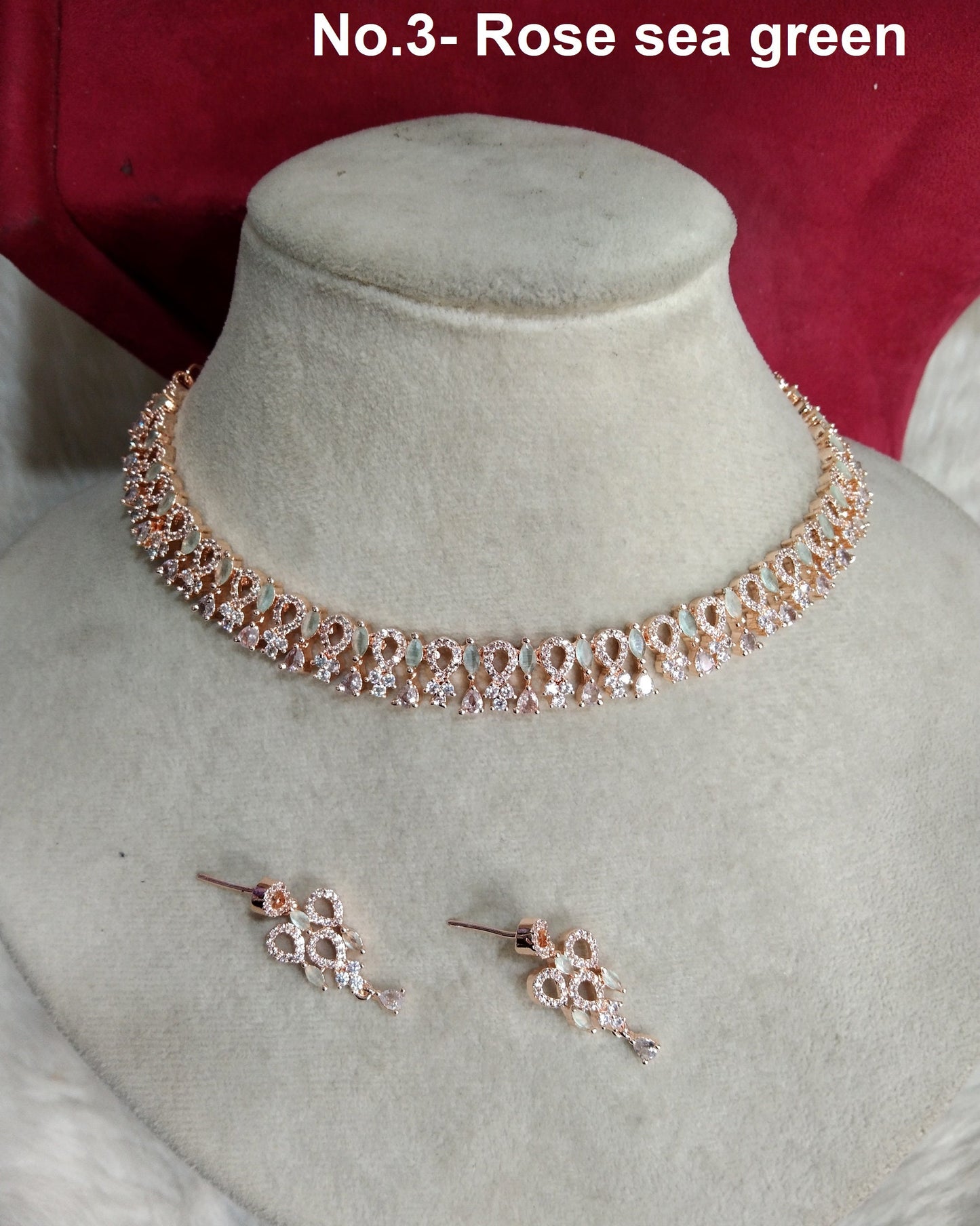 Cubic Zirconia Diamond necklace Earrings set, rose gold, Frisco Laredo Bridal necklace earrings necklace set CZ necklace set