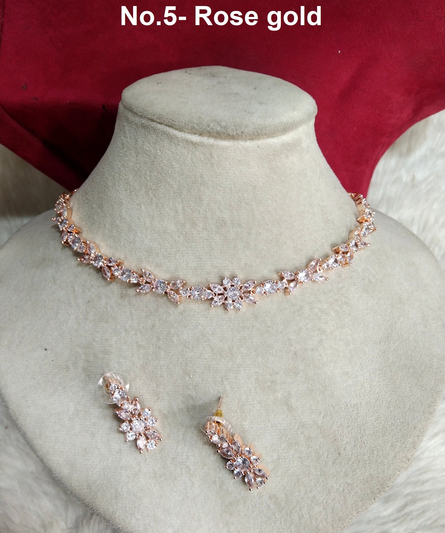 Cubic Zirconia Diamond necklace Earrings set, rose gold, Frisco Laredo Bridal necklace earrings necklace set CZ necklace set