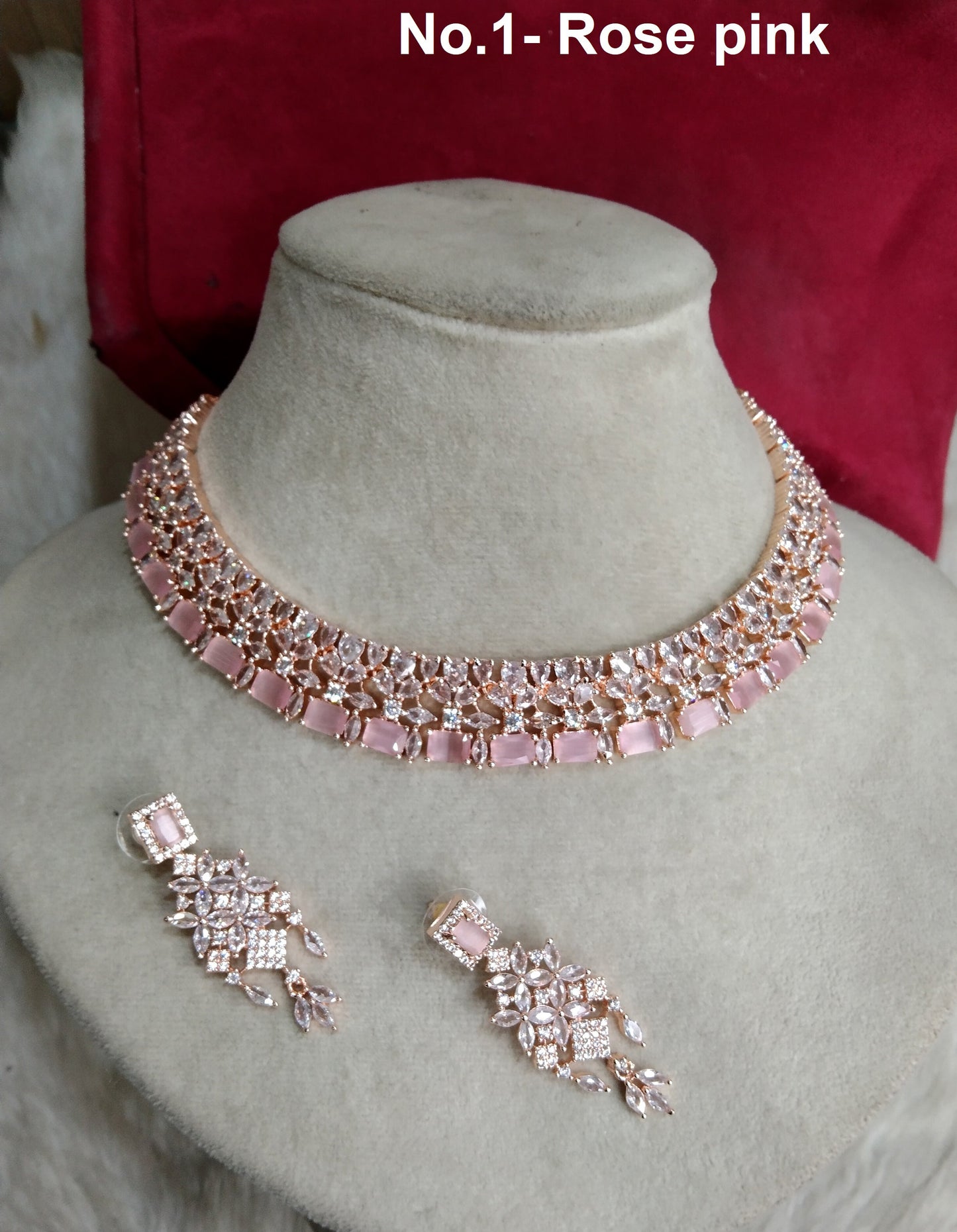 Cubic Zirconia Diamond necklace Earrings set, rose gold, chicago, newyork Bridal necklace earrings necklace set CZ necklace set