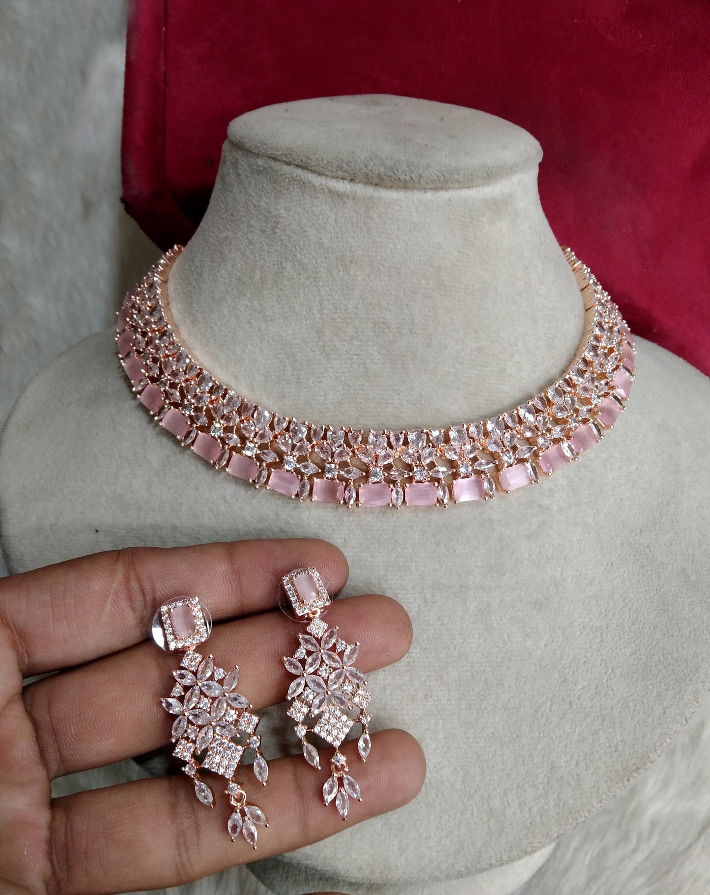 Cubic Zirconia Diamond necklace Earrings set, rose gold, chicago, newyork Bridal necklace earrings necklace set CZ necklace set