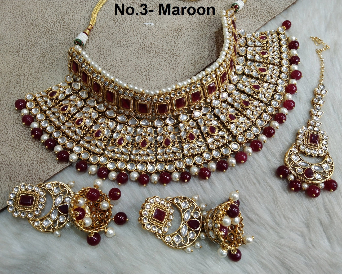 Indian Jewellery/ Gold white , green, Maroon Semi Bridal Kundan choker necklace Set Indian Wedding Semi Bridal Ethnic Jewellery Necklace