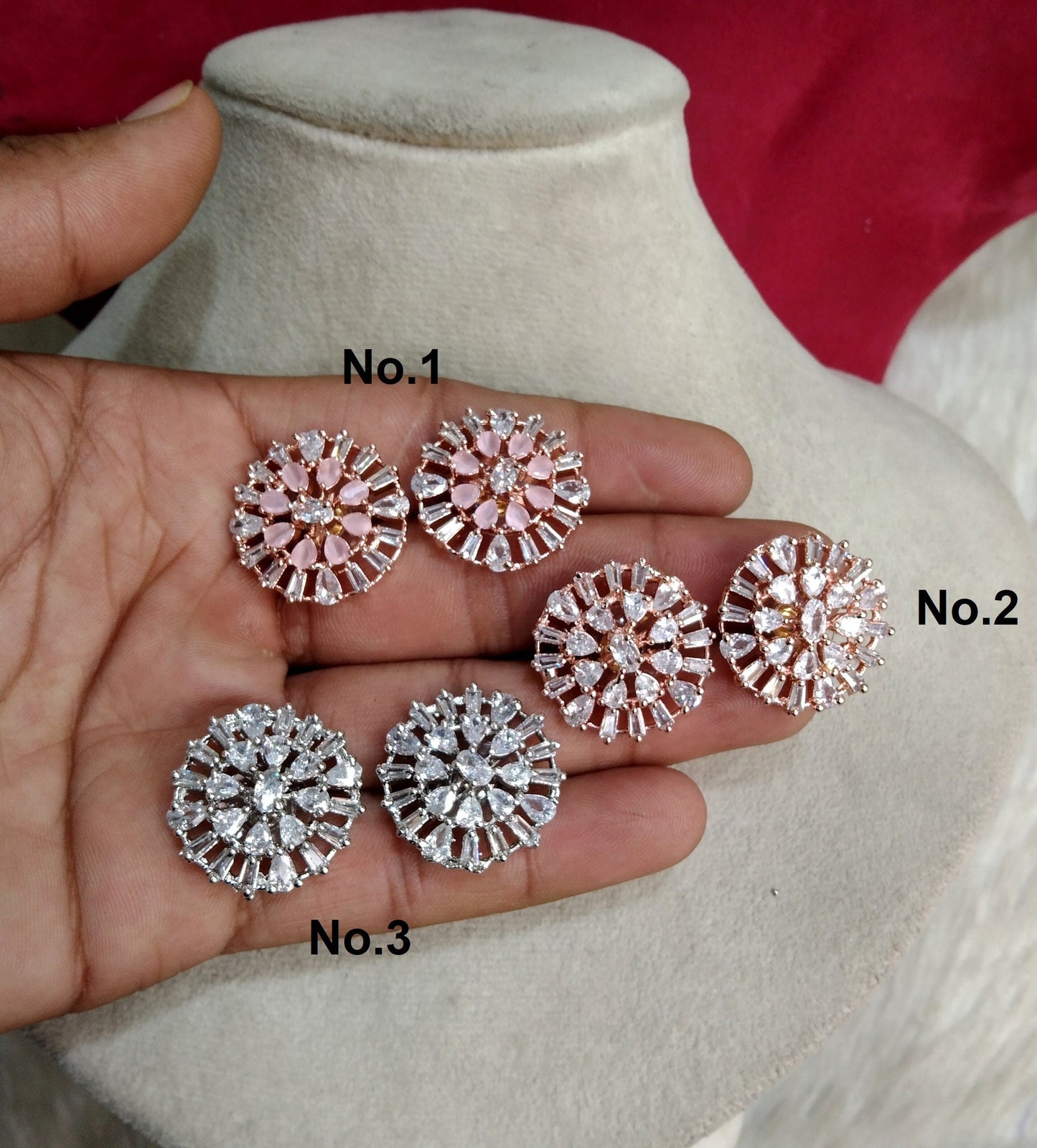 CZ studs /Indian Ad diamond Rose gold silver stud Earrings/stud Earrings Set Jewellery/ Bollywood Jewellery/ cz stones studs