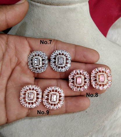 CZ studs /Indian Ad diamond Rose gold silver stud Earrings/stud Earrings Set Jewellery/ Bollywood Jewellery/ cz stones studs