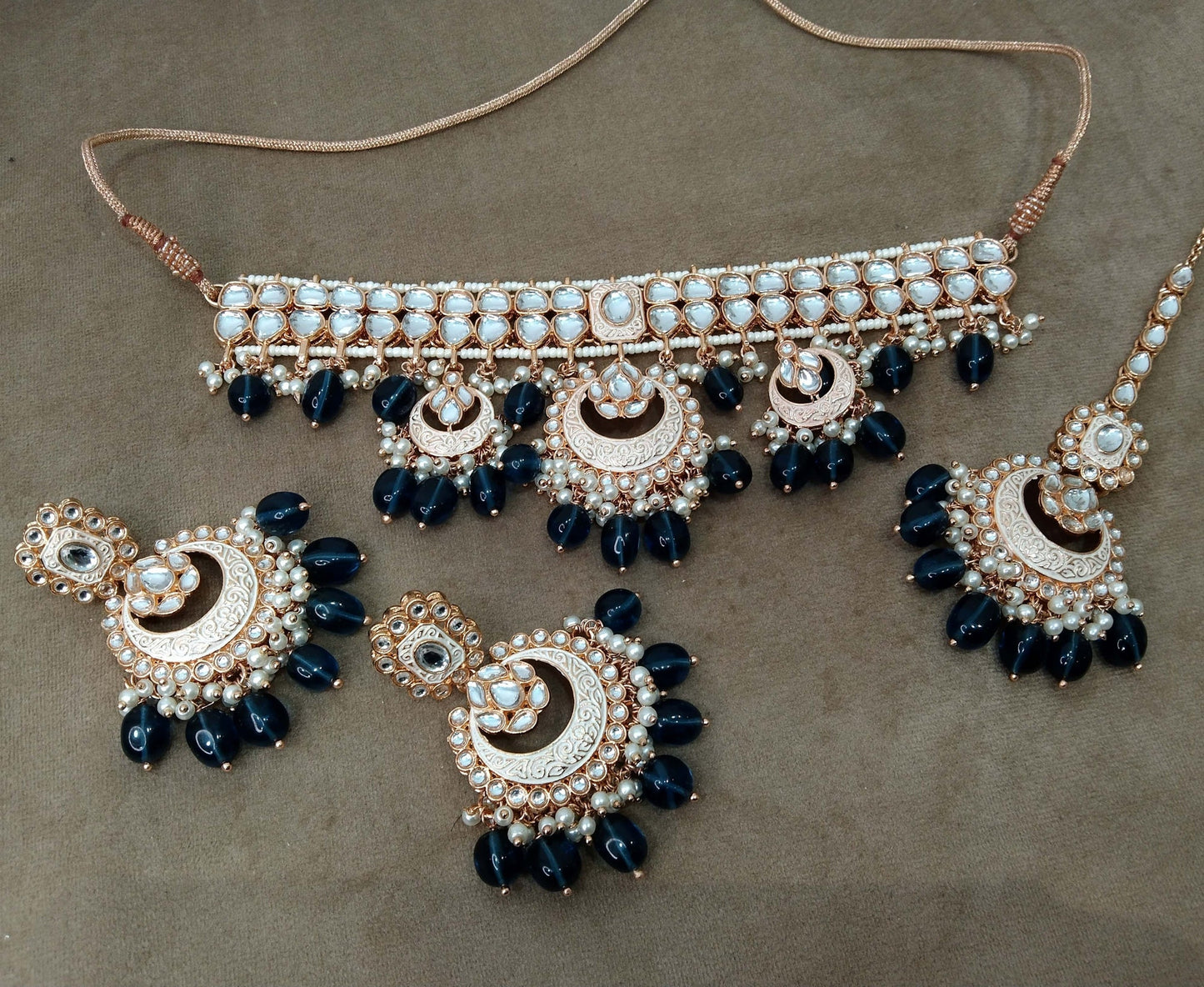 Indian jewellery kundan Choker Set Necklace Earrings Set/Blue ,Grey ,Maroon peach, set Indian Ferry Jewelry Necklace Set/Indian Choker Set