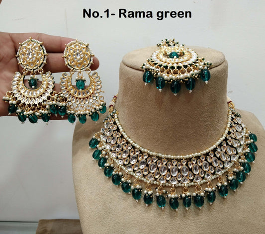 Indian Jewellery/ Gold Bridal Kundan necklace Set Indian Majenta, Gold white, Rama green Bridal Jewellery carl kundan Necklace set