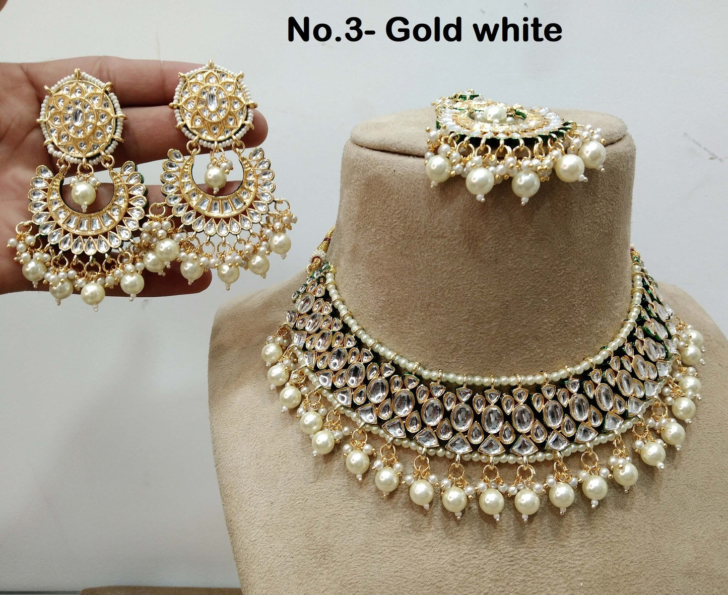 Indian Jewellery/ Gold Bridal Kundan necklace Set Indian Majenta, Gold white, Rama green Bridal Jewellery carl kundan Necklace set