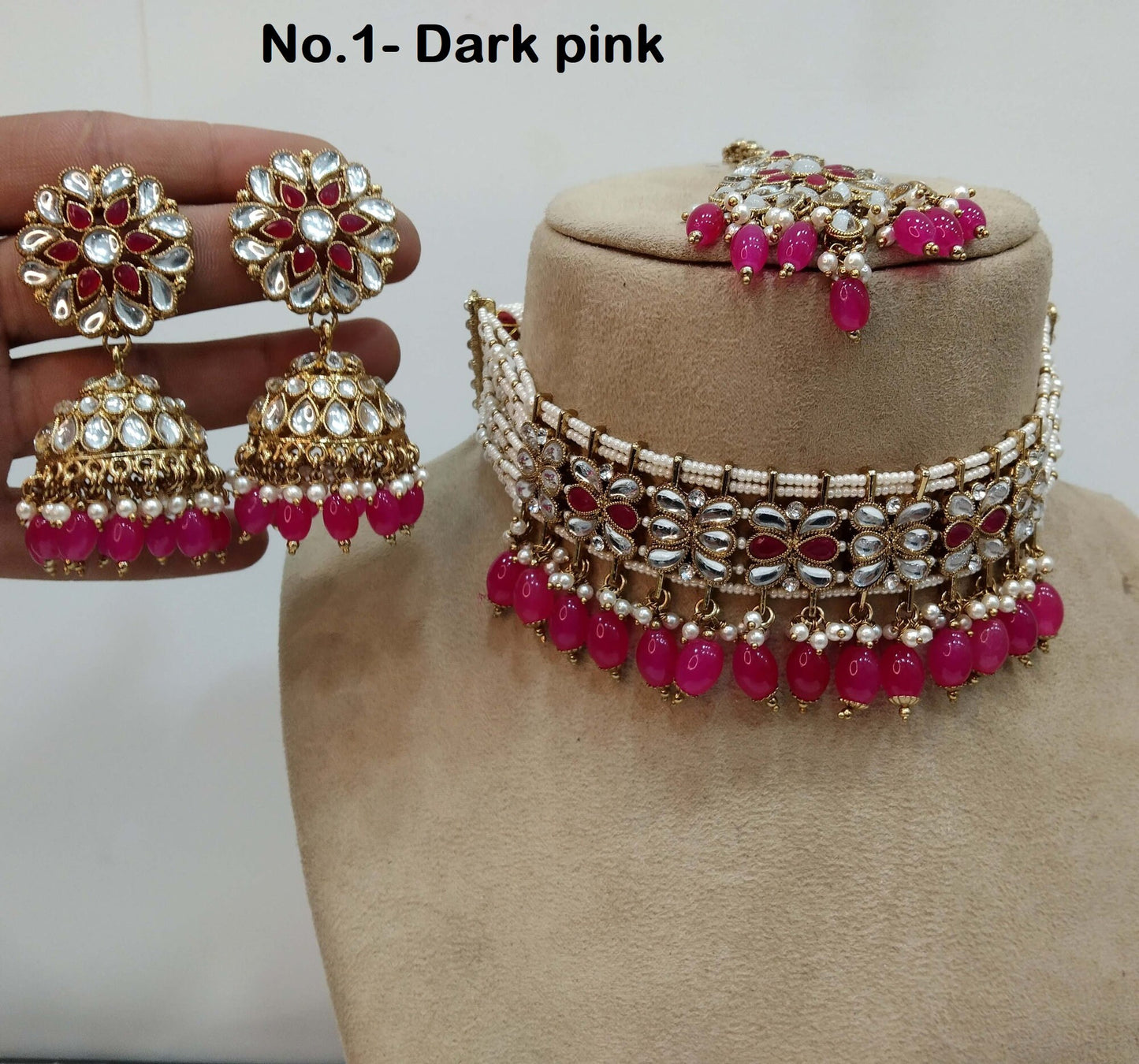 Indian jewellery Gold finish kundan Choker Set /Gold dark pink, Green, Lavender, Maroon Indian Parul Jewellery Set/Indian kundan Choker Set