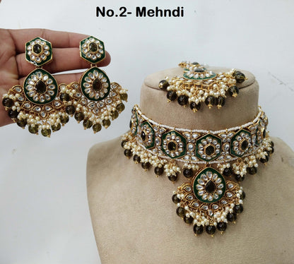 Ivory Indian  Jewellery, Kundan necklace Set Indian Wedding Bridal Ethnic Bridal indian Necklace set, seema bridesmaids enameled set