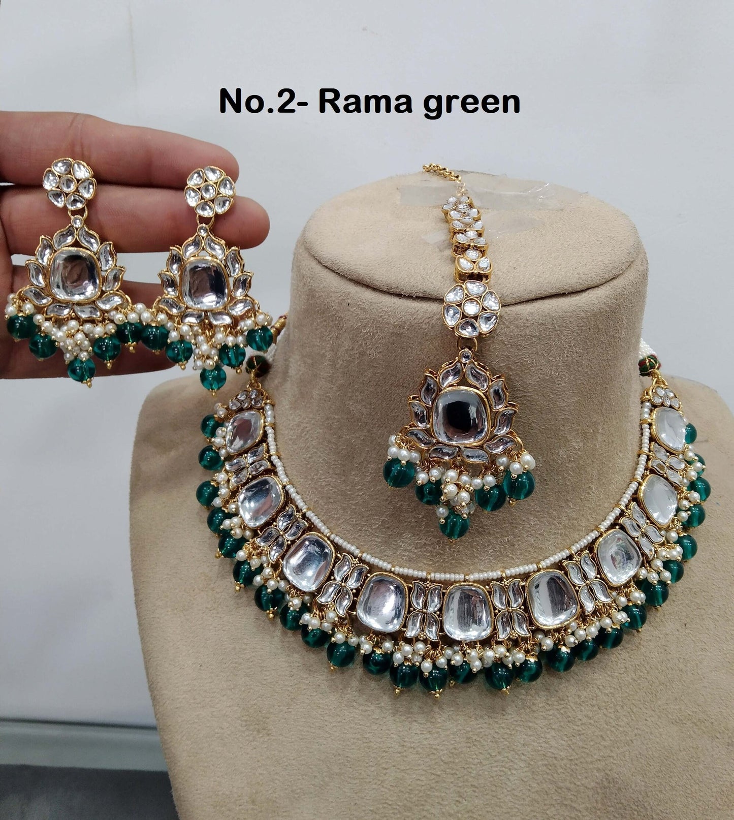 Indian Jewellery/ Gold Semi Bridal Kundan necklace Set Indian ruby, green, yellow,pastel green, rama green jones Wedding  Jewellery Necklace