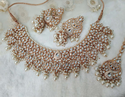 Indian Jewellery/Bridal Rose white Kundan necklace Set/Indian Wedding Kundan danny Jewellery indian Necklace set