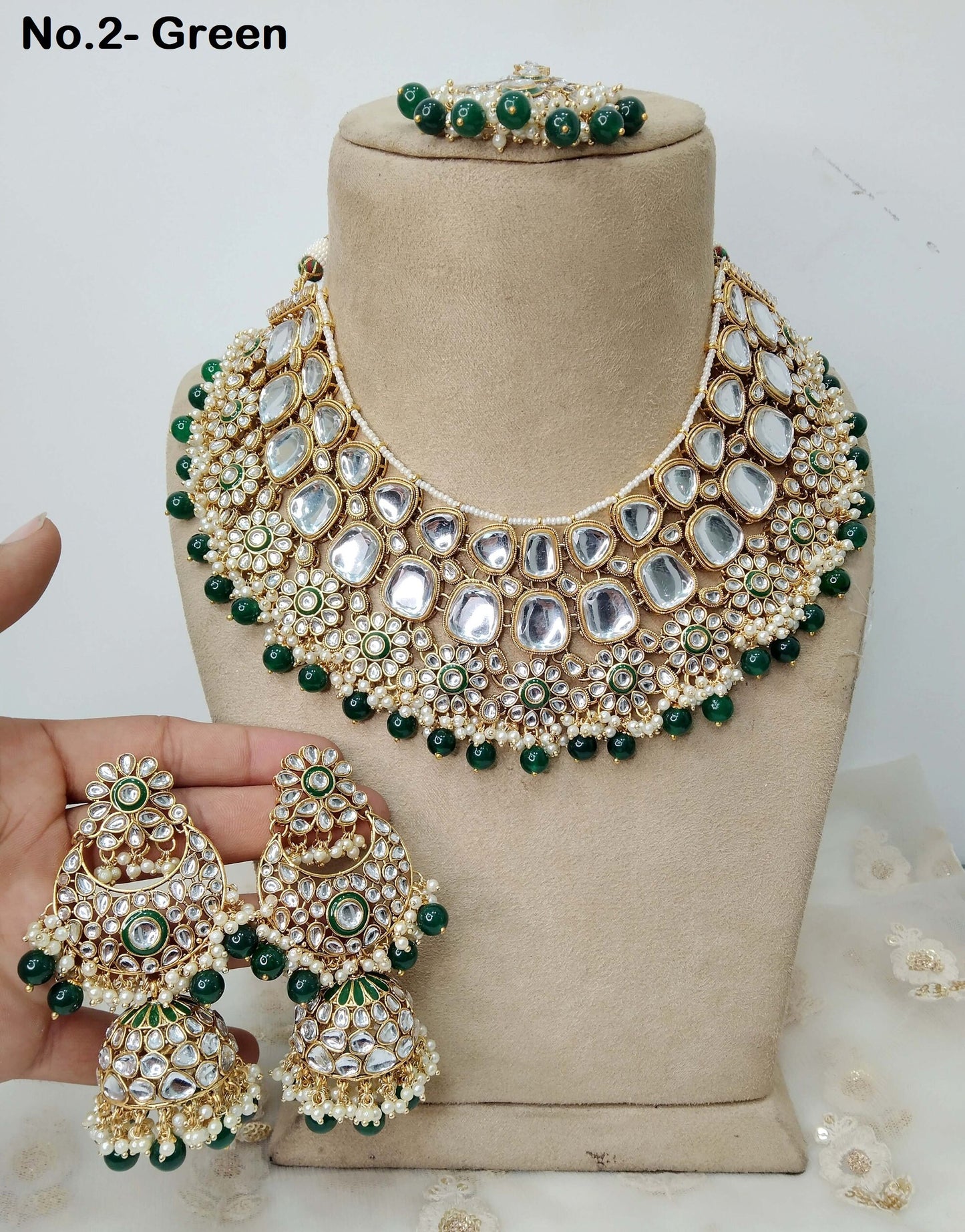 Indian Jewellery/ Gold Semi Bridal Kundan necklace Set Indian Gold purple, green Wedding  Jewellery Necklace set