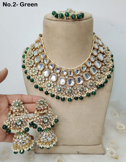 Indian Jewellery/ Gold Semi Bridal Kundan necklace Set Indian Gold purple, green Wedding  Jewellery Necklace set