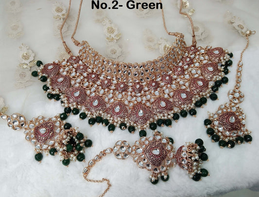 Indian Jewellery Gold Maroon,Green Kundan necklace Set Indian Wedding Semi Bridal Ethnic Bridal Necklace,bridesmaids set,Bridal set