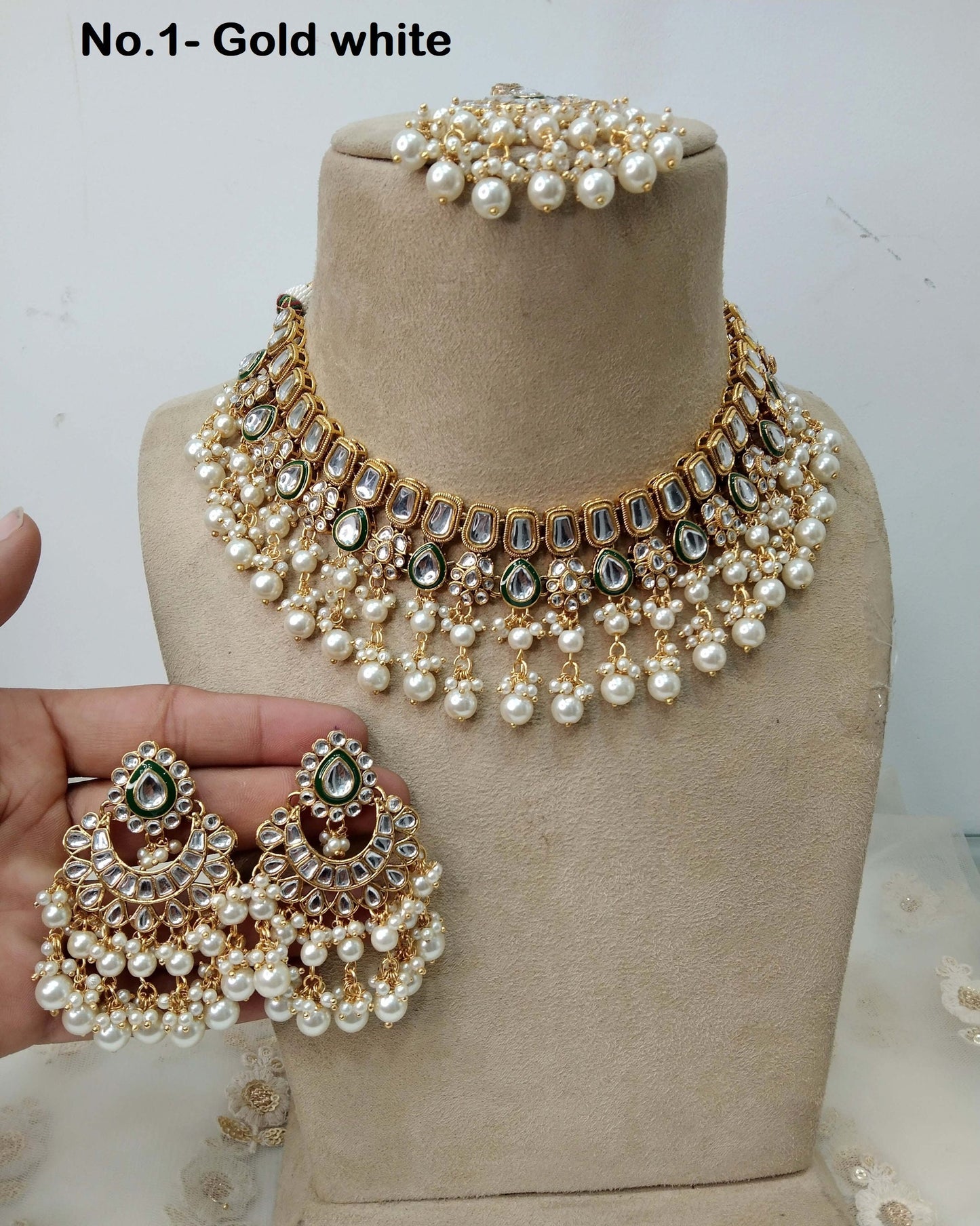 Ivory Indian  Jewellery , Kundan necklace Set Indian Wedding Semi Bridal Ethnic Bridal city Necklace, bridesmaids set, Punjabi set