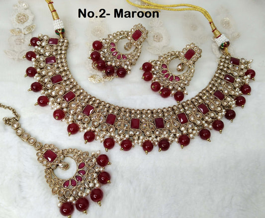 Indian  Jewellery/Dark gold necklace Set/Bollywood maroon , green, purple Gold Indian Jewellery Set /Reshma Bridesmaid jewellery sets