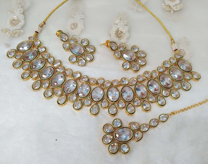 Indian Jewellery/Bridal Gold white Kundan necklace Set/Indian Wedding Kundan Teaneck Jewellery swaziland Necklace