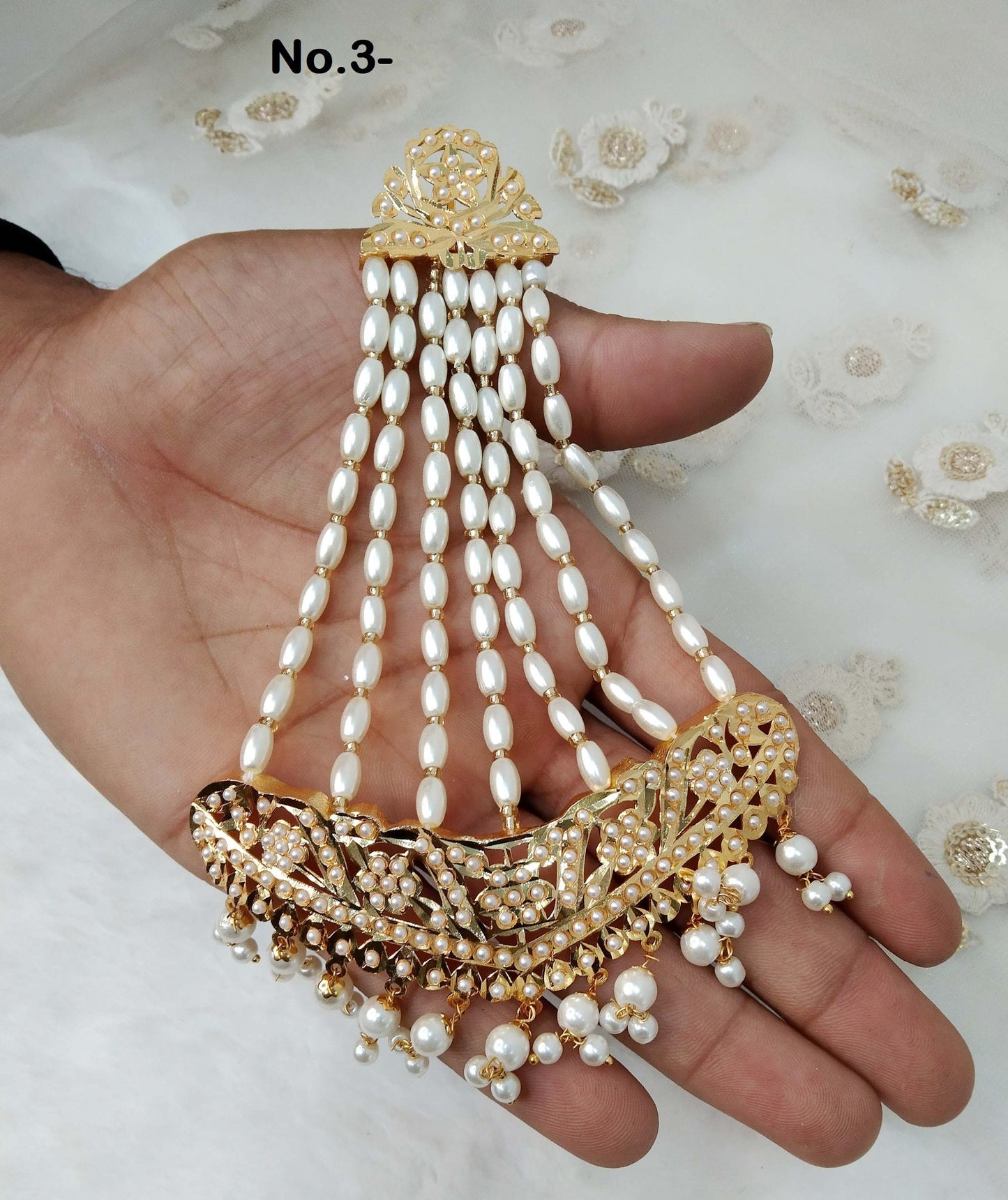 Jhumar Jadau Gold Plat Headpiece Passa /Jhumar Jhoomer Bollywood Side Hijab Headpiece/ Punjabi Indian Jewellery/Pakistani Muslim Headpiece