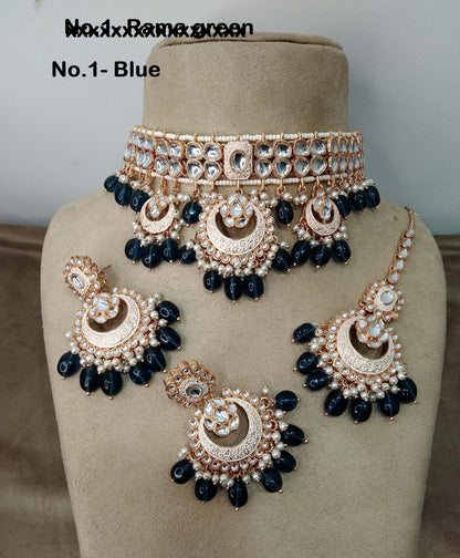 Indian jewellery kundan Choker Set Necklace Earrings Set/Blue ,Grey ,Maroon peach, set Indian Ferry Jewelry Necklace Set/Indian Choker Set