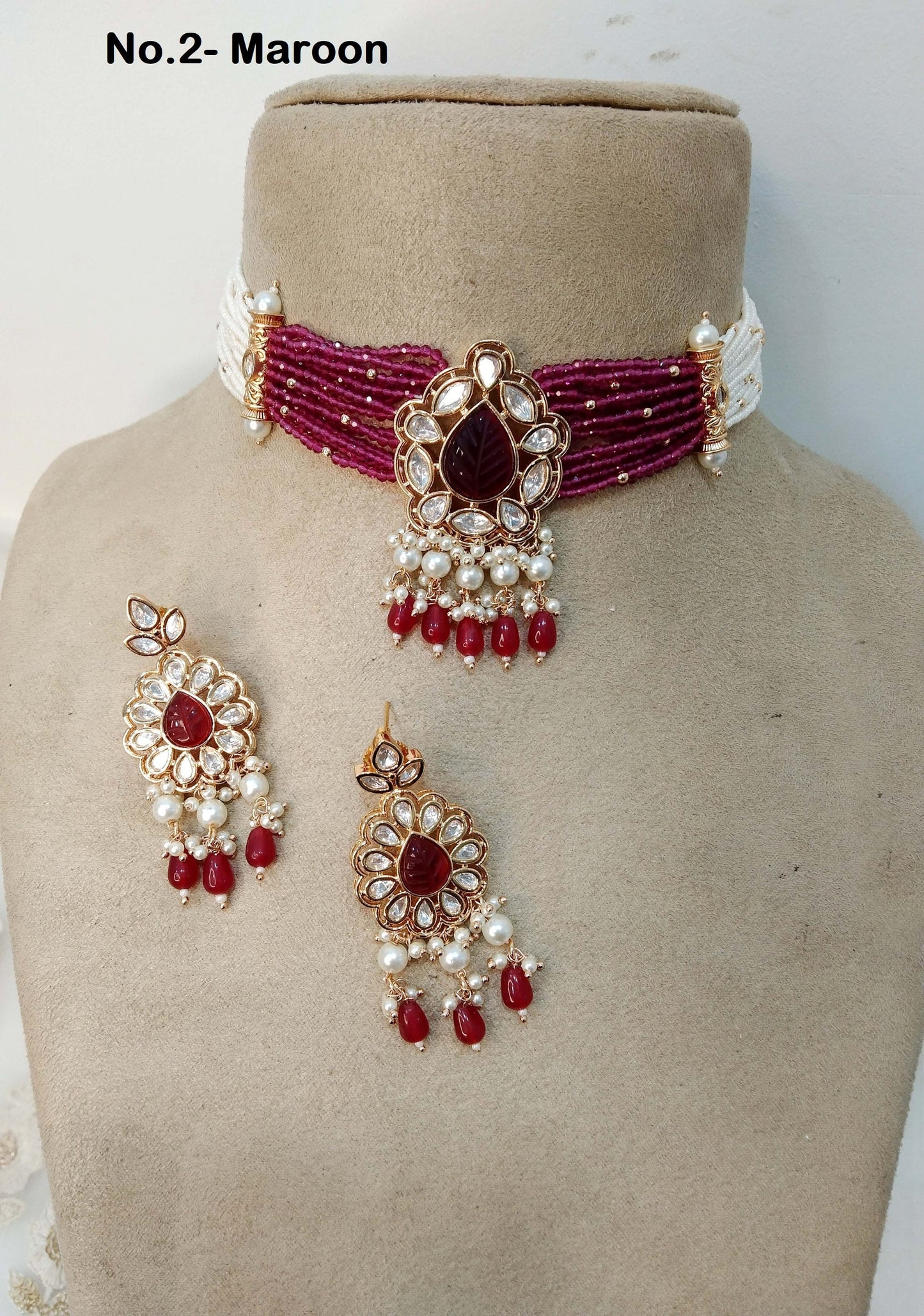 Indian Jewellery/Bridal Gold jadau Kundan choker Set/Indian Wedding Gold maroon, green, blue Kundan choker Jewellery nayak choker Necklace set