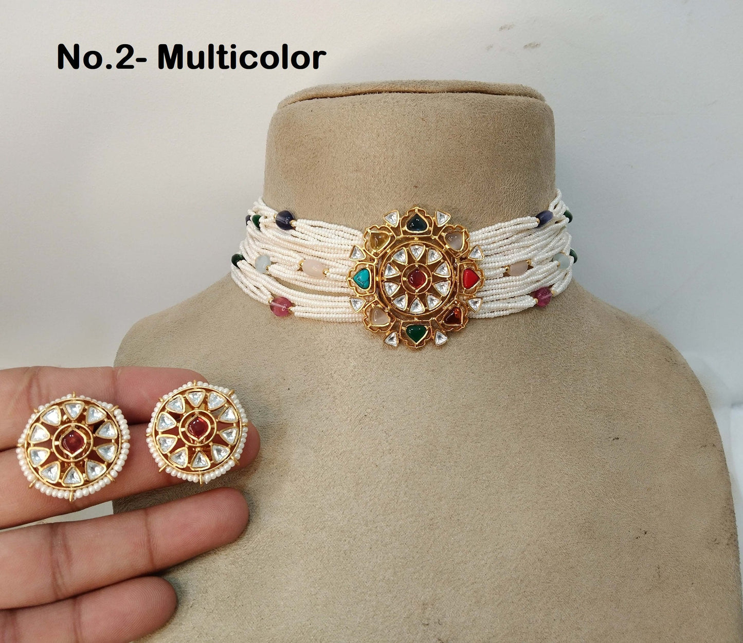 Indian Jewellery/Bridal Gold jadau Kundan choker Set/Indian Wedding Gold multicolor Kundan choker Jewellery nosi choker Necklace set