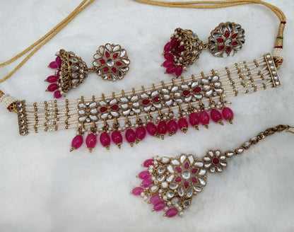 Indian jewellery Gold finish kundan Choker Set /Gold dark pink, Green, Lavender, Maroon Indian Parul Jewellery Set/Indian kundan Choker Set