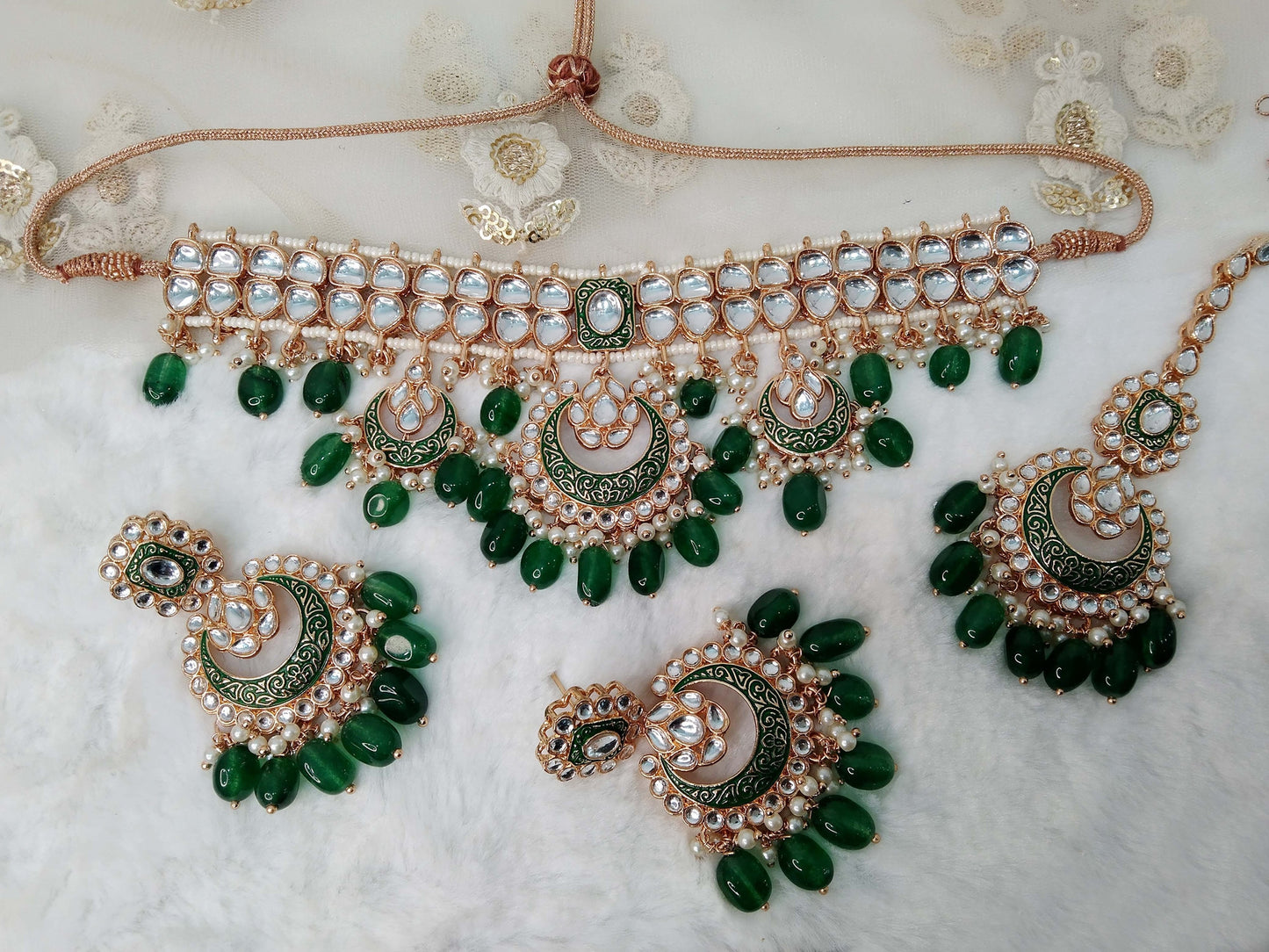 Indian jewellery kundan Choker Set Necklace Earrings Set/Gold white, Green set Indian Ferry Jewellery Necklace Set/Indian Choker Set