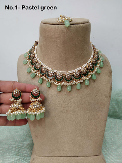 Indian  Jewellery, Ivory Kundan necklace Set Indian Wedding Semi Bridal Ethnic Bridal Necklace, bridesmaids set, Punjabi set tatto