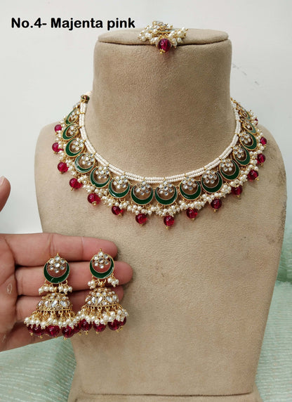 Indian  Jewellery, Ivory Kundan necklace Set Indian Wedding Semi Bridal Ethnic Bridal Necklace, bridesmaids set, Punjabi set tatto