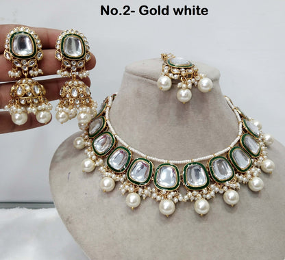 Ivory Indian  Jewellery ,Gold white, green Kundan necklace Set Indian Wedding Bridal Ethnic Bridal Necklace,bridesmaids town  set