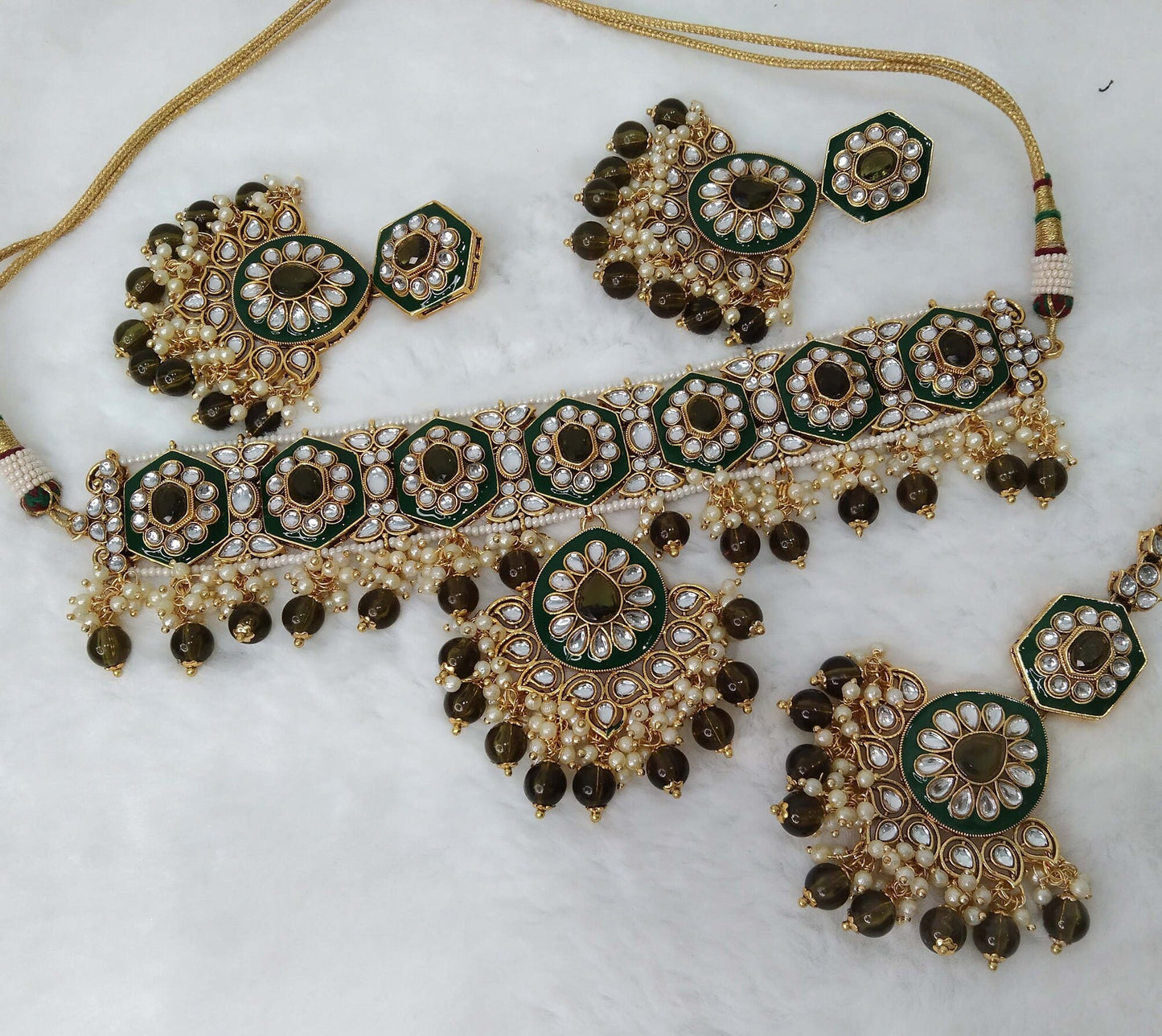 Ivory Indian  Jewellery, Kundan necklace Set Indian Wedding Bridal Ethnic Bridal indian Necklace set, seema bridesmaids enameled set