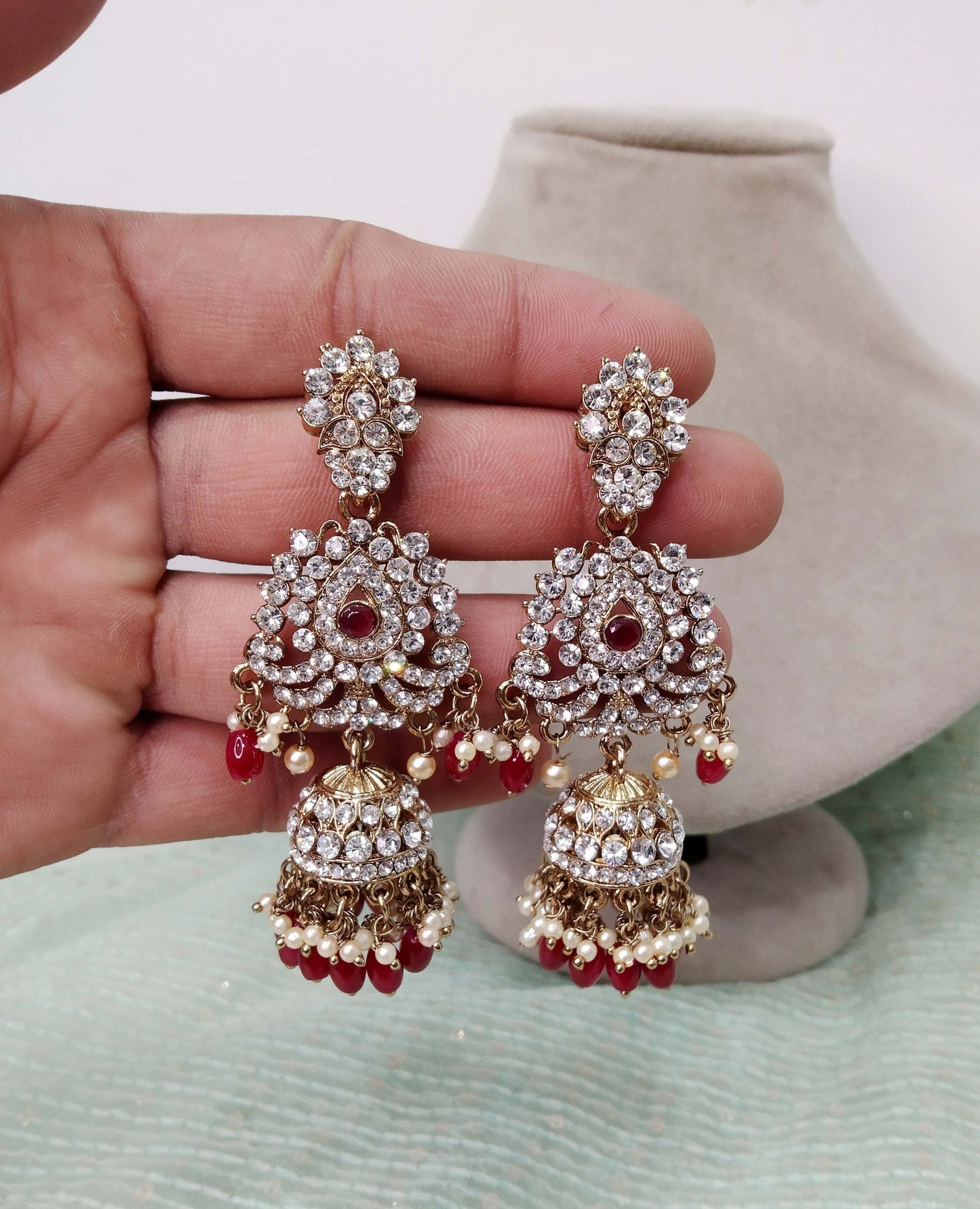 Indian Jewellery/Chandbali Indian Earrings/Indian Antique gold Silver Bridal Earrings Tikka Set Jewellery/ Bollywood Jewellery/ Earrings Tikka