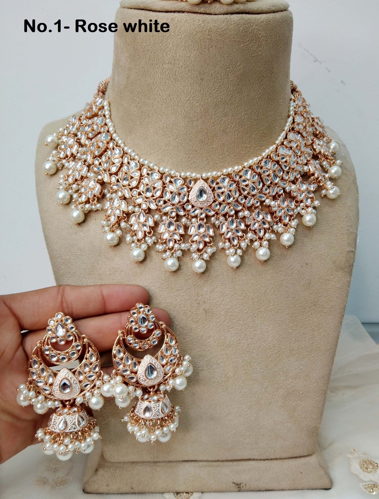 Indian Jewellery/Bridal Rose white Kundan necklace Set/Indian Wedding Kundan danny Jewellery indian Necklace set