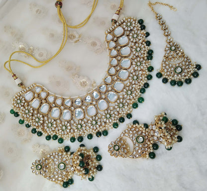 Indian Jewellery/ Gold Semi Bridal Kundan necklace Set Indian Gold purple, green Wedding  Jewellery Necklace set