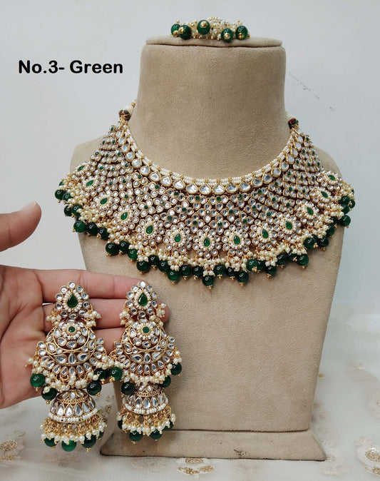 Indian Jewellery/Bridal Gold white, pink mint Kundan necklace Set/Indian Wedding Kundan Paul Jewellery bollywood Necklace set