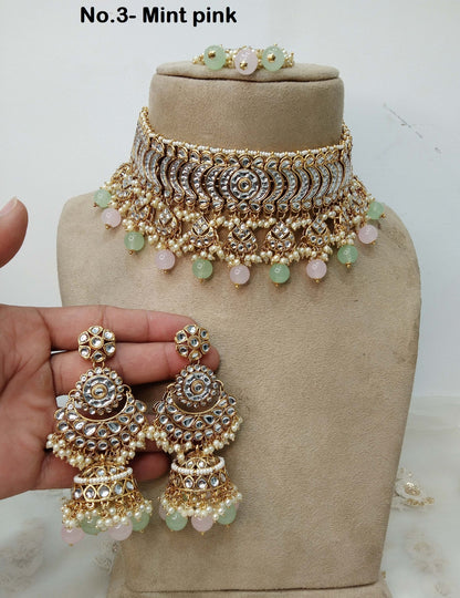 Indian jewellery Gold finish kundan Choker Set Necklace Earrings Set/Gold Indian Daniel Jewellery Necklace Set