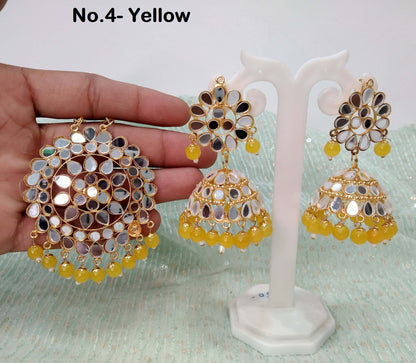 Indian Earrings Jhumka Jadau Gold Plated jadau mirror Earrings Tikka /Indian Jhumka Tikka Set/ Punjabi Indian Jewellery