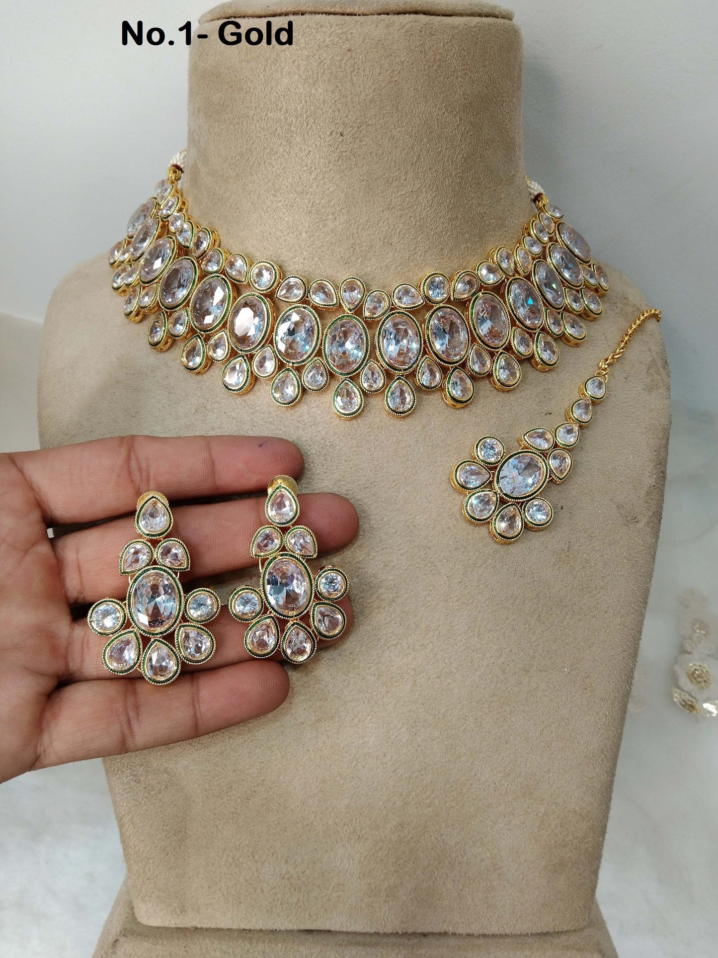 Indian Jewellery/Bridal Gold white Kundan necklace Set/Indian Wedding Kundan Teaneck Jewellery swaziland Necklace