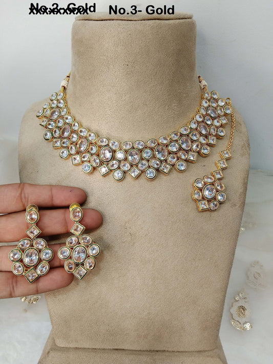 Indian Jewellery/Bridal Gold white Kundan necklace Set/Indian Wedding Kundan Teaneck Jewellery swaziland Necklace