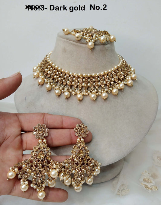 Indian  Jewellery Bridal Choker Gold Antique Necklace noun Set