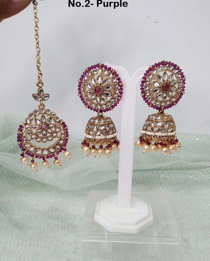 Tikka Set Indian Jewellery/Gold Indian Earrings Tikka Set/Indian Jhumka Jhumki Earrings Set best Jewellery/ Bridal Bollywood Jewellery Set