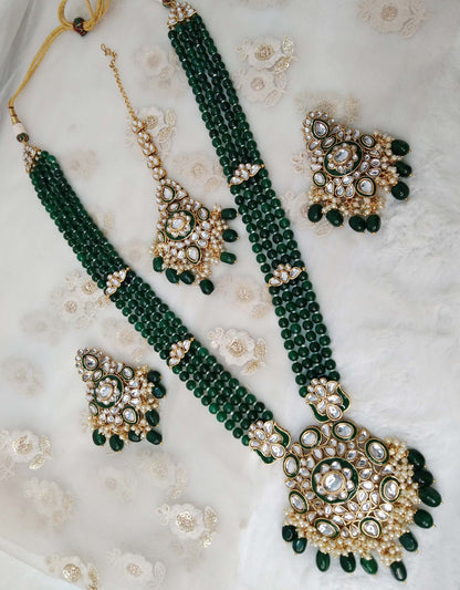 Rani Haar Kundan long Necklace Set/Gold white, Maroon ,Green Indian Necklace Set/ Indian kundan Jewellery/Muslim Long Necklace Set