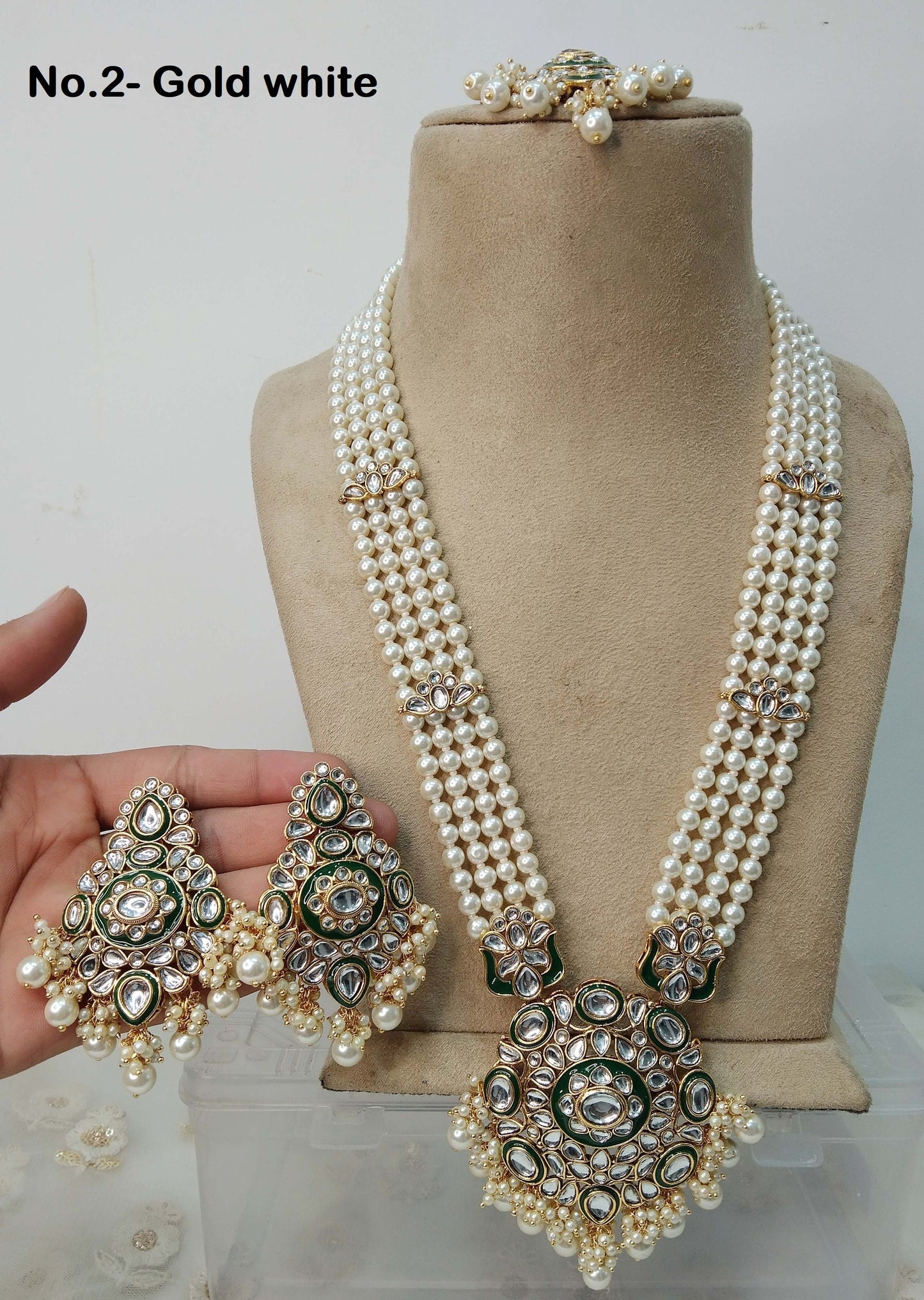 Rani Haar Kundan long Necklace Set/Gold white, Maroon ,Green Indian Necklace Set/ Indian kundan Jewellery/Muslim Long Necklace Set