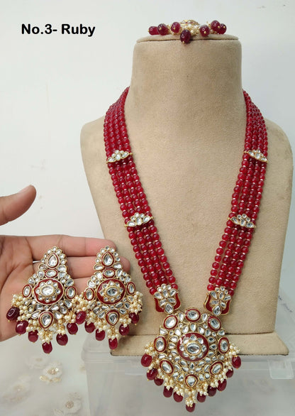 Rani Haar Kundan long Necklace Set/Gold white, Maroon ,Green Indian Necklace Set/ Indian kundan Jewellery/Muslim Long Necklace Set