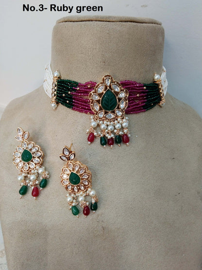 Indian Jewellery/Bridal Gold jadau Kundan choker Set/Indian Wedding Gold maroon, green, blue Kundan choker Jewellery nayak choker Necklace set