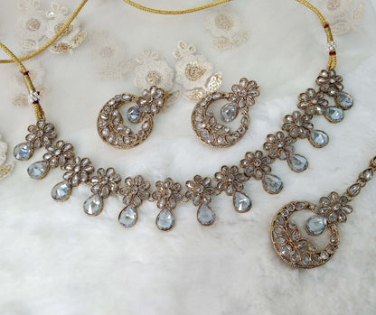 Indian  Jewellery Antique gold  Necklace Tikka Set/Gold fairlawn Bollywood Necklace Set