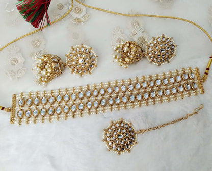 Indian Jewellery Choker Gold Bridal Kundan Choker necklace Set/Gold Choker Indian Wedding Semi Bridal Jewellery Necklace