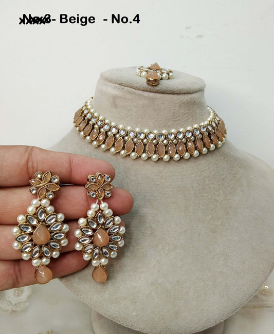 Indian  Jewellery , Kundan necklace Set Indian Wedding Semi Bridal Ethnic Bridal Necklace, bridesmaids set, Punjabi set tiska