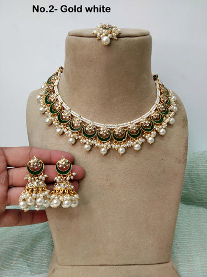 Indian  Jewellery, Ivory Kundan necklace Set Indian Wedding Semi Bridal Ethnic Bridal Necklace, bridesmaids set, Punjabi set tatto